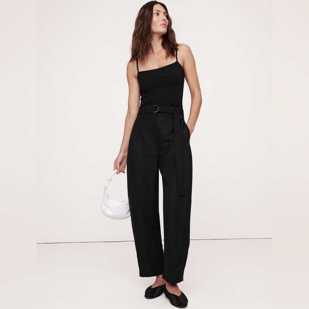 NWT Banana Republic High Rise Barrel Tencel Linen Black Pant Sz 0.